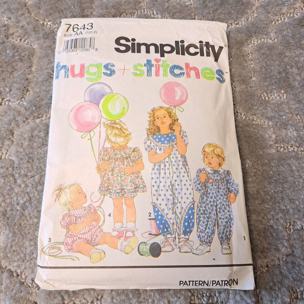 Vtg 1991 Simplicity Sewing Pattern 7643 GIRLS SIZE 1/2-2 hugs stitches jumper